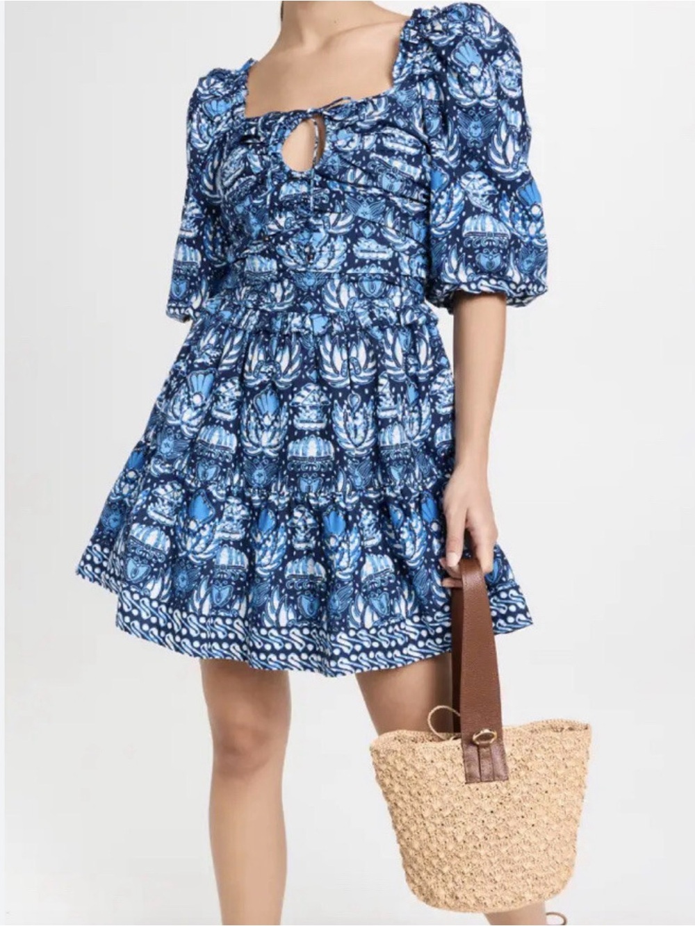 Love the Label S Puff-Sleeve Mini Dress with Tie Keyhole